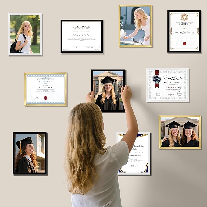 NEXCOVER Diploma Frame White 10 Pack, 8.5 x 11 Certificate Frame with HD Plexiglass, 8.5 by 11 Picture Frames for Documents, Photos, Posters, Artworks, Horizontal and Vertical Wall Display