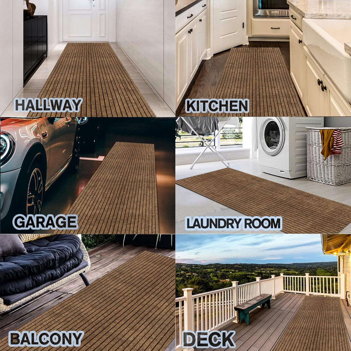 Custom Size Backed Non-Slip Area Rugs Runner, Easy Clean, Waterproof Runner Rugs for Hallway Entryway, Kitchen, Laundry, 2FT x 11FT, Brown Stripe