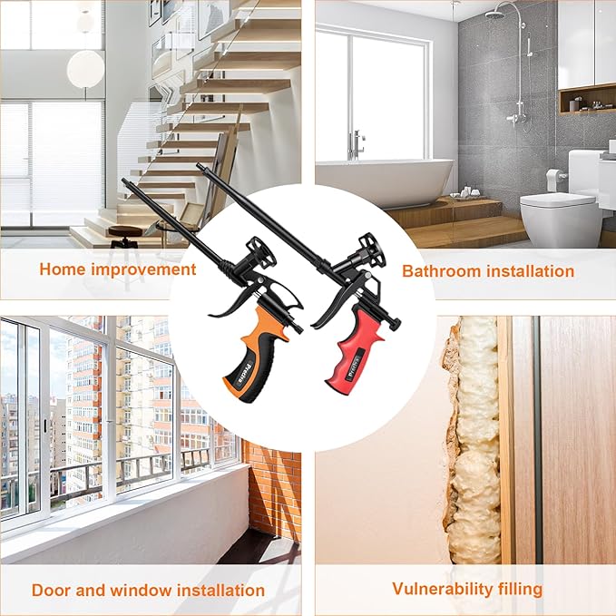 Preciva 2 PCS Spray Foam Gun, Upgrade Pu Expanding Foaming Gun Professional Caulking Gun Insulation Suitable for Caulking, Filling, Sealing