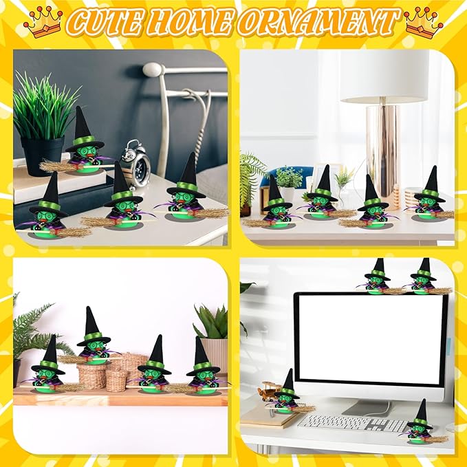 Rubber Duck Car Decorations with Magic Hat, Broom, Glasses & Accessories - Funny Dashboard Ornaments for Car, Home, Office (Green)