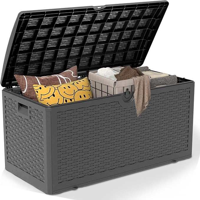 80 Gallon Pro Resin Deck Box, Waterproof Outdoor Storage Bin for Patio, Poolside, and Garden, Lockable & UV-Resistant, Black