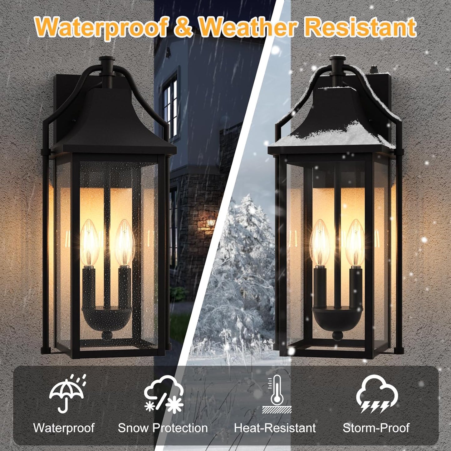 ๐๐๐ฐ๐ต Outdoor Wall Sconce Fixture, Dusk to Dawn Patio Lights Waterproof Exterior Lanterns, 2-Light Modern Wall Light Mounted with Glass, Black Outside Lights for House Front Door Entryway
