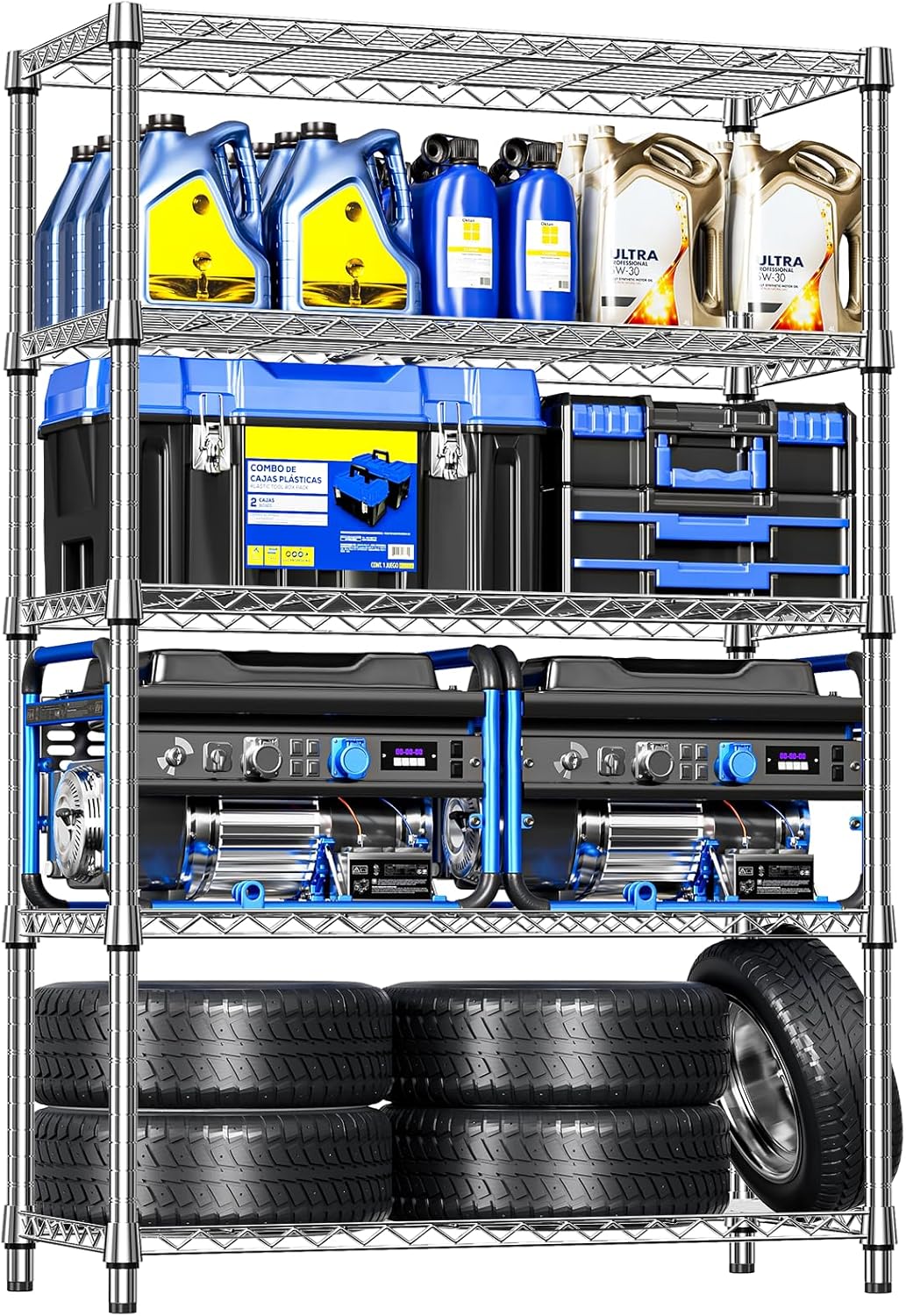 IZEUK 1147 LBS Garage Shelving Wide Storage Shelves Metal Shelves Heavy Duty Adjustable Utility Shelf Rack (Black, 4 Tiers, 15.7" D x 33.5" W x 59.5" H)