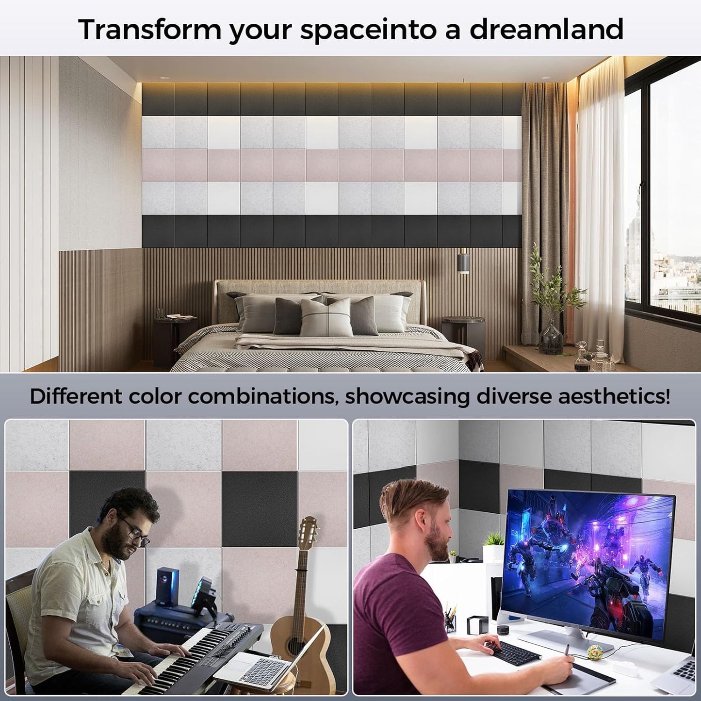 15 pcs 165dtex Microfiber Acoustic Panels ,Self-Adhesive Soundproof Wall Panels, 12 x 12 x 0.4 in Sound Proof Foam Panels for Walls, High Density, Noise Dampening Panels for Home Studio(White)