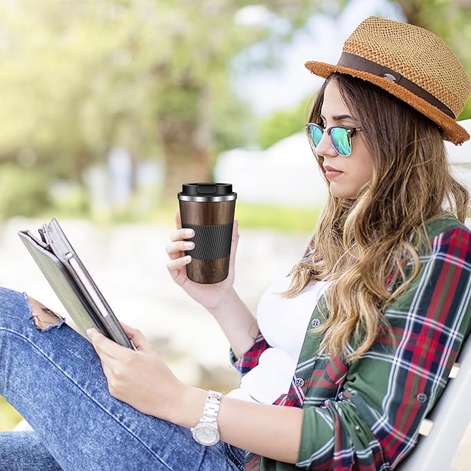 Coffee Travel Mug 12oz Insulated Coffee Mug with Lid Portable Spill-Proof Coffee Travel Mug No Handle Reusable Stainless Steel Mug Keeps Cold and Hot Suitable for Car, Daily, Travel and Gifts