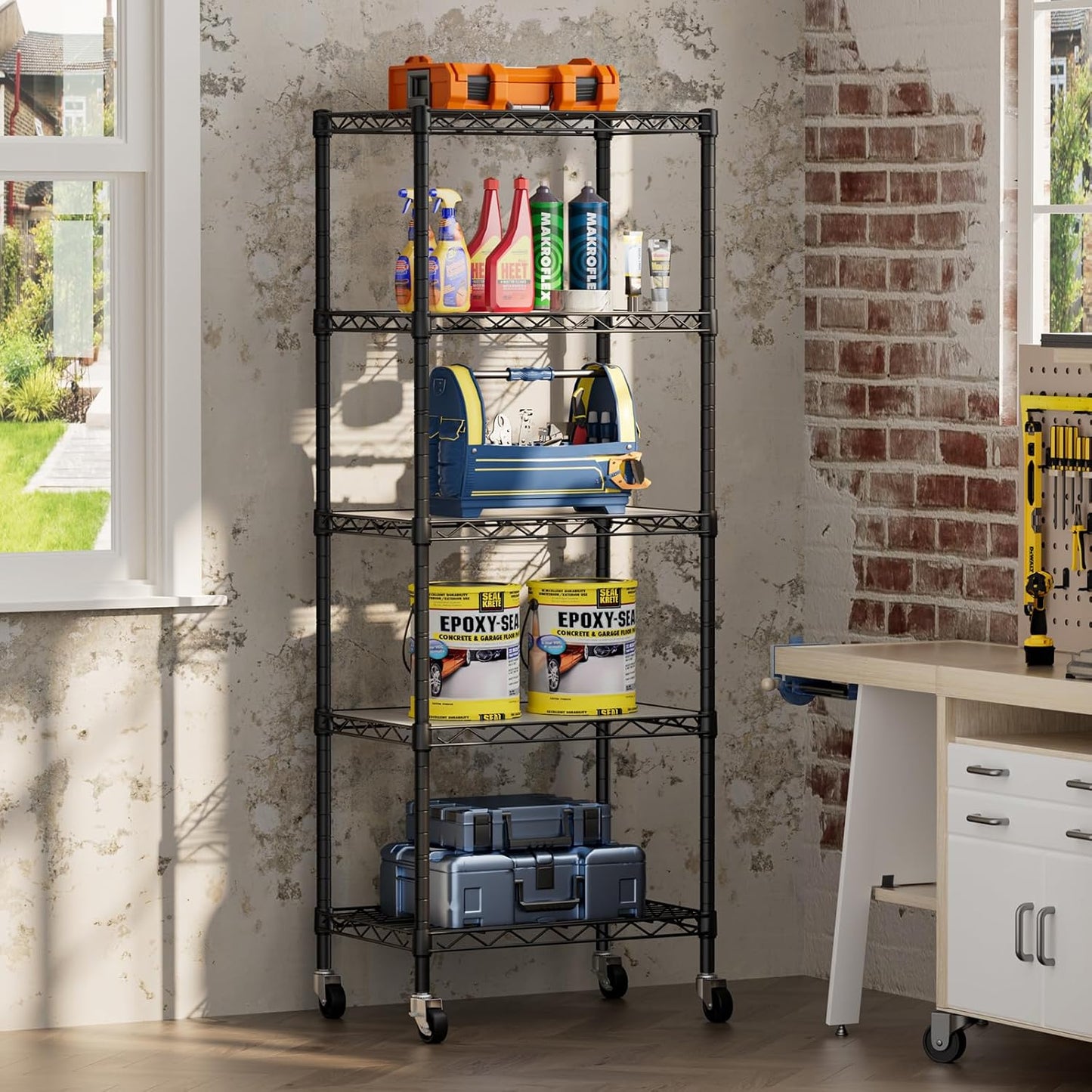 SINGAYE 5 Small Wire Shelves Kitchen Pantry Close Home Organizers and Storage Bathroom Shelf Laundry Room Organization Adjustable Book Metal Garage Shelving Unit