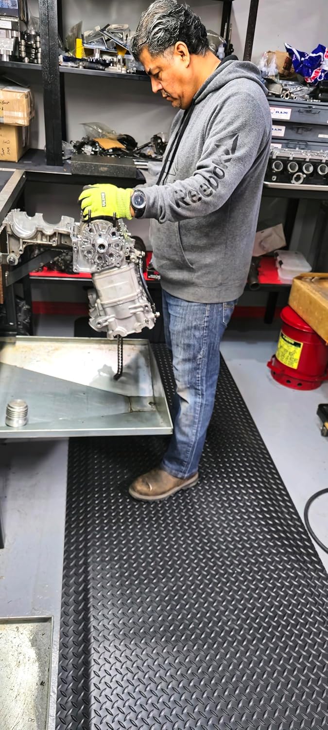 Rhino Mats, American Classic Diamond Anti-Fatigue Mats, Industrial Ergonomic Comfort Standing Mat for Work, Home, Garage, Office, Kitchen or Anywhere (Black 1" Thick, 4 FT. x 10 FT.)