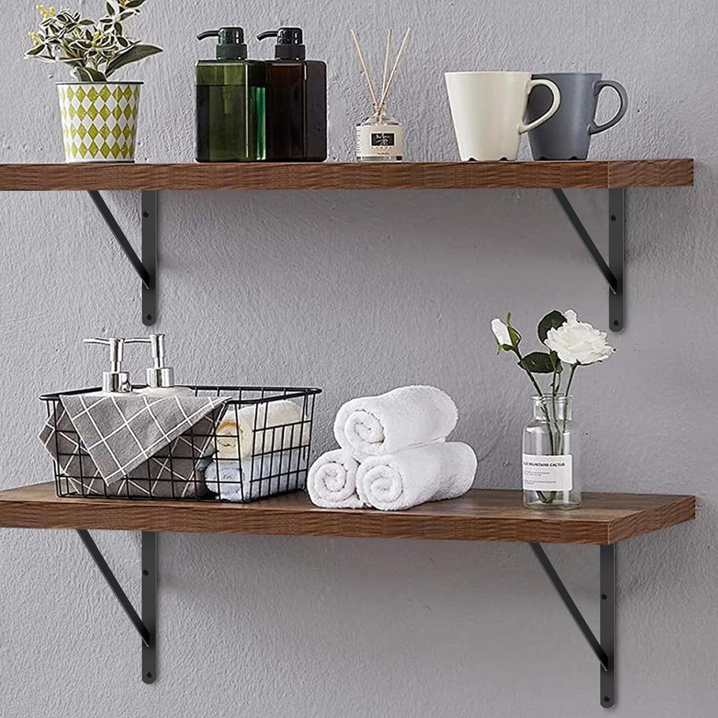 16 Pack L20 x H 12" Black Heavy Duty Shelf Brackets with Screws Metal Shelf Brackets Shelf Support Angle Brackets for Shelves L Brackets Heavy Duty Floating Shelf