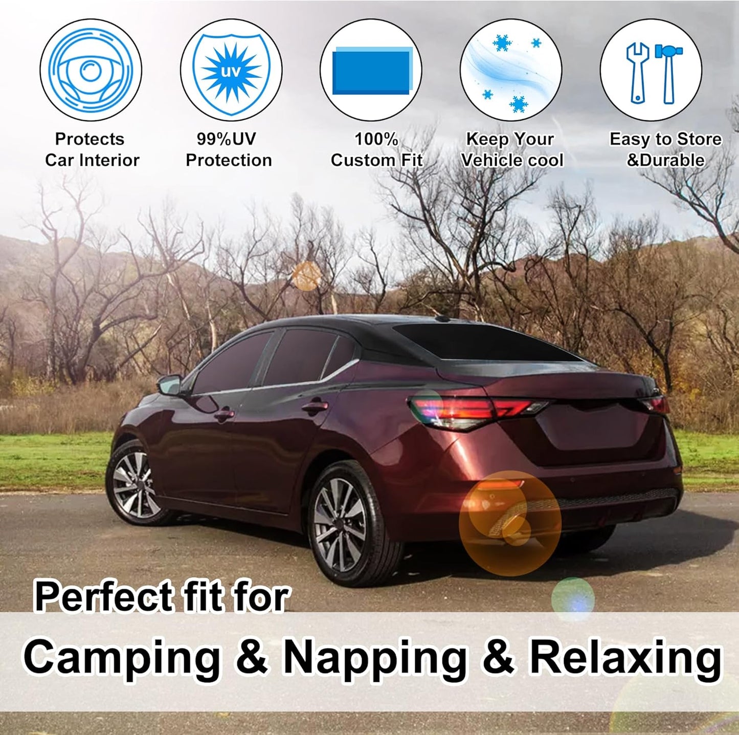 TINGLU Window Shades for Nissan Sentra 2020-2024 2025 Accessories Car Side Full Windows Rear Triangular Windshield Sun Shade Sun UV Rays & Privacy Protection for Camping,Napping,and Relaxing 6PCS