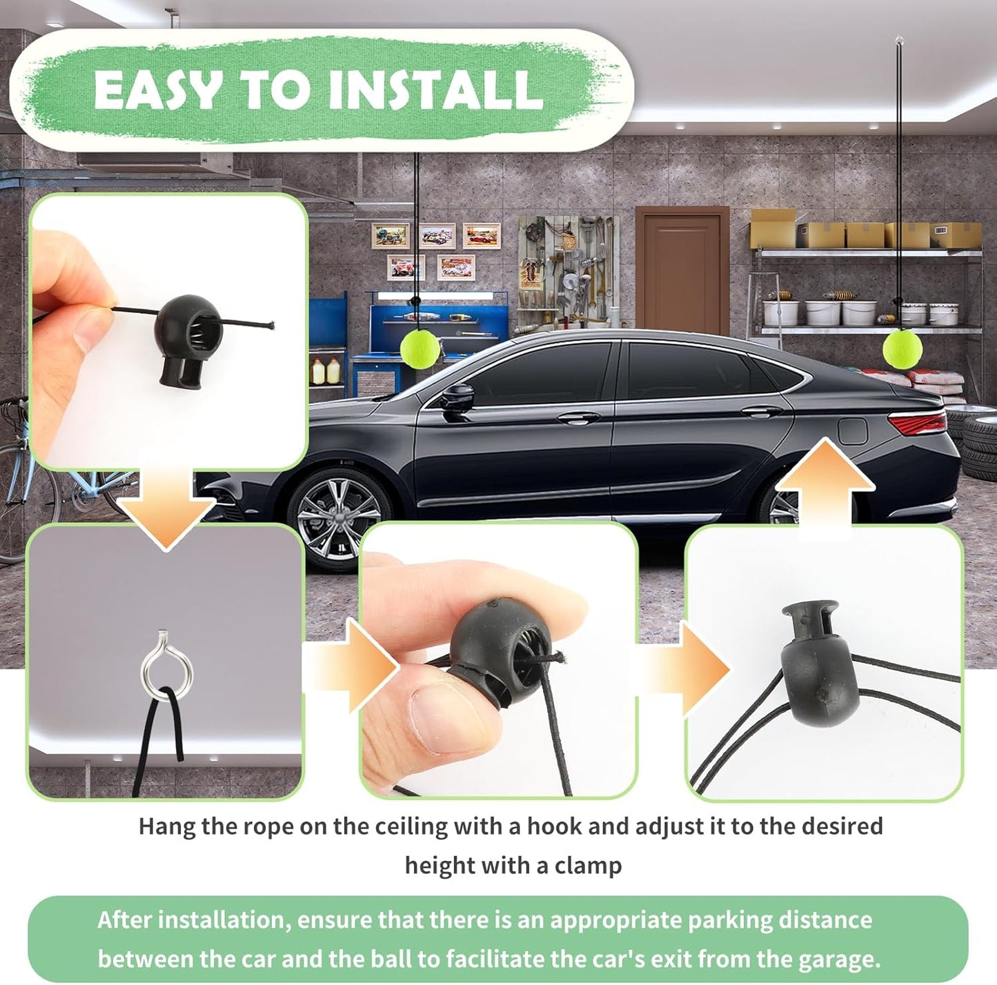 4PCS Tennis Garage Parking Aid with Lanyard,Height Adjustable Parking Stopper for Garage for Guided Parking,Garage Parking Sensor Avoid Crash and Scratch Car Accessories (4PCS)