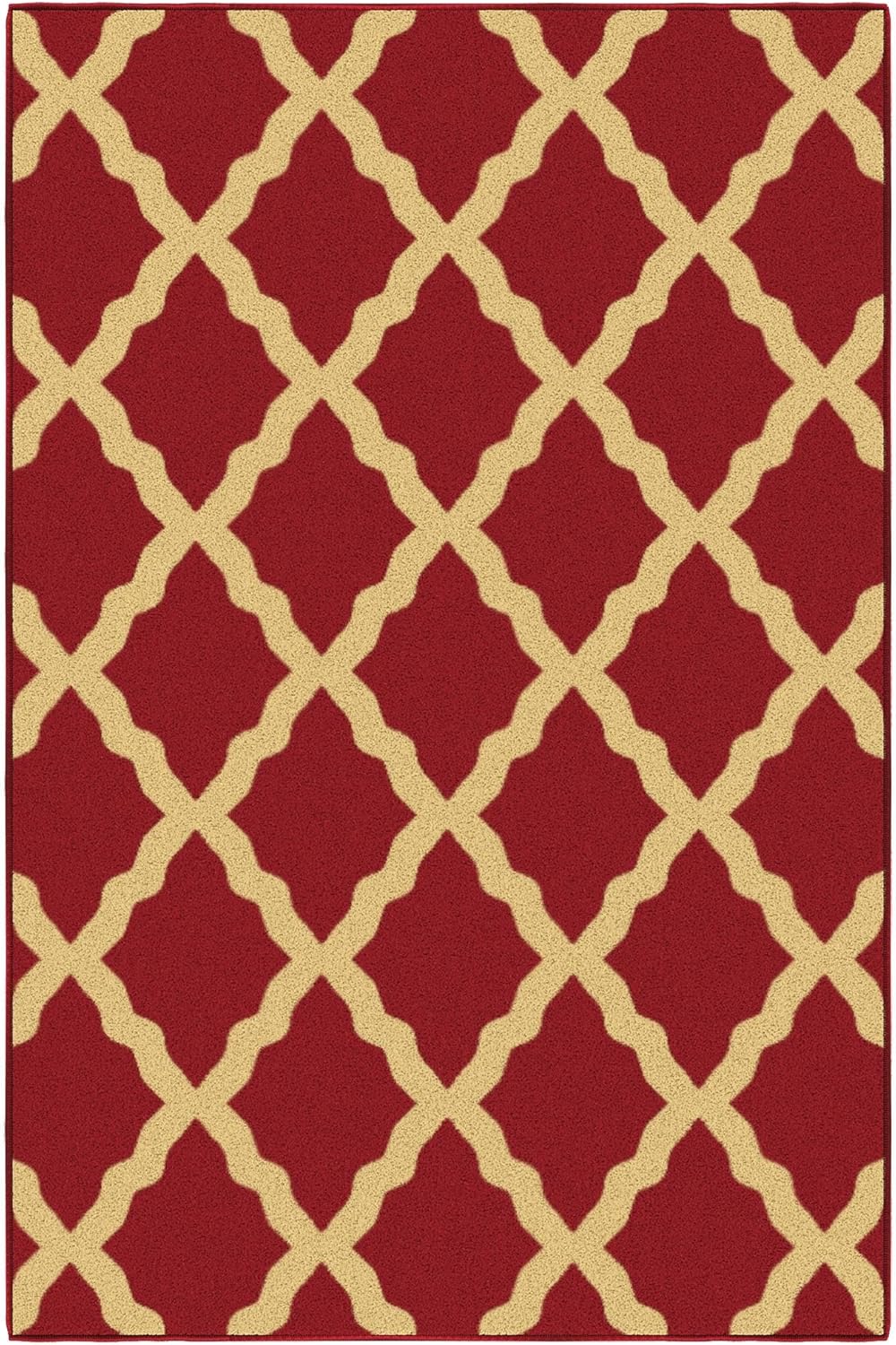 Ottomanson 3'3" x 5' Rugs for Living Room Trellis Area Rug for Bedroom - Non Slip Durable Large Floor Carpet for High Traffic Areas - Indoor Rug for Dining Room Kitchen Kids Playroom, Red
