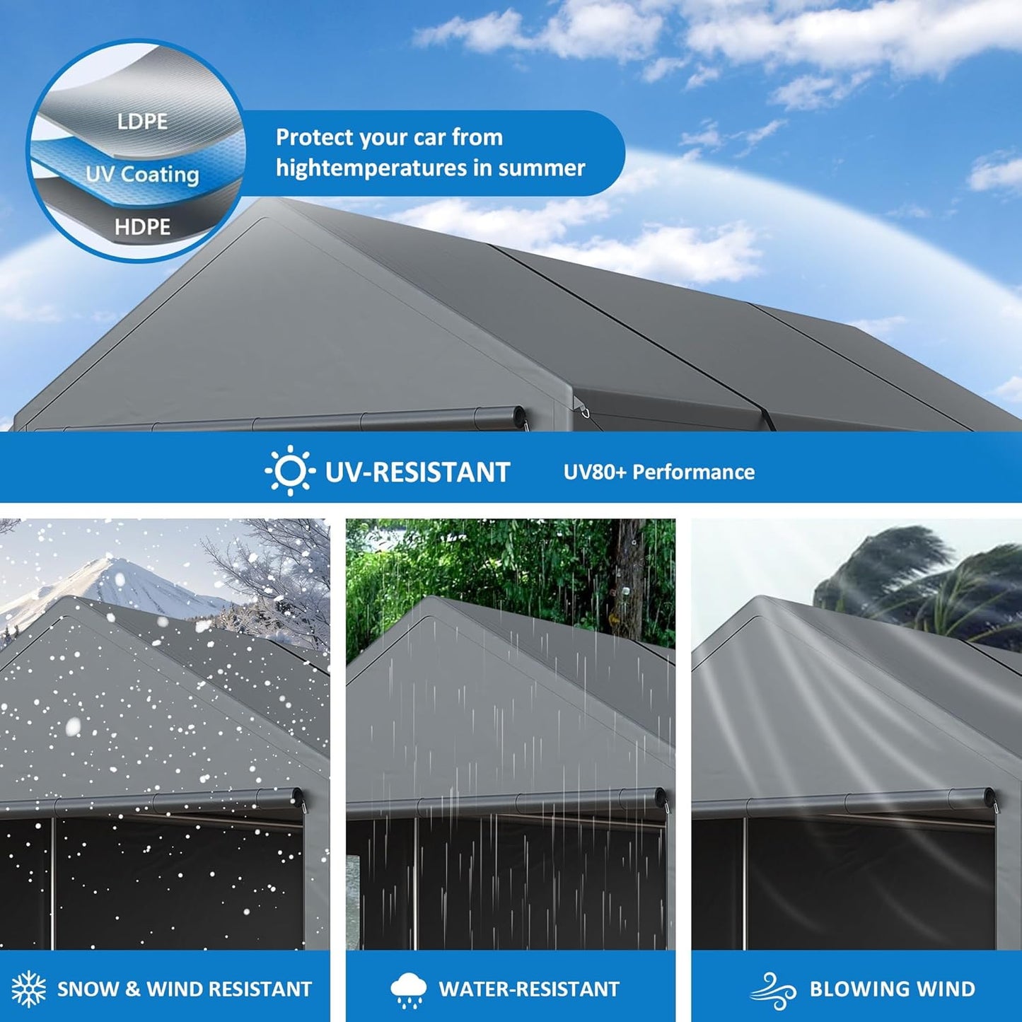 Polar Aurora 13x25 FT Carport, Carport Canopy, Heavy Duty Car Port with 2 Side-Opening Door & Roll-Up Windows, Portable Garage for Car, Truck, Boat, Motorcycle