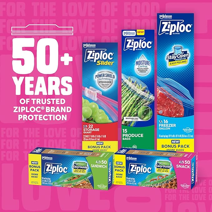 Ziploc Snack Bags with EasyGuide Texture, Small Plastic Storage Bags with Grip 'N Seal Technology, 280 Bags Total