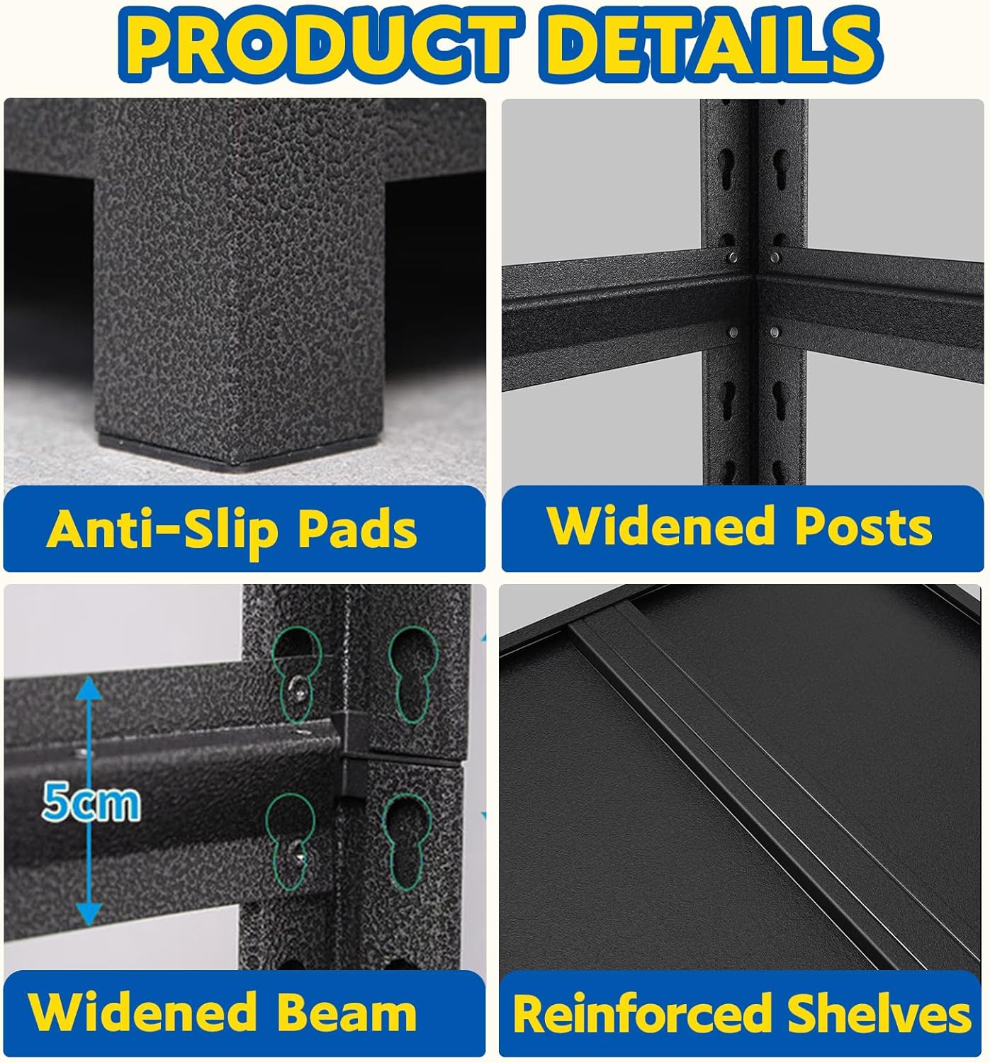 72''H Garage Shelving Heavy Duty, 3000LBS Storage Shelves, 5-Tier Adjustable Metal Shelve Storage Shelf Rack, Industrial Shelving Unit for Garage, Warehouse, Basement (47" W x 23.6" D x 72" H)