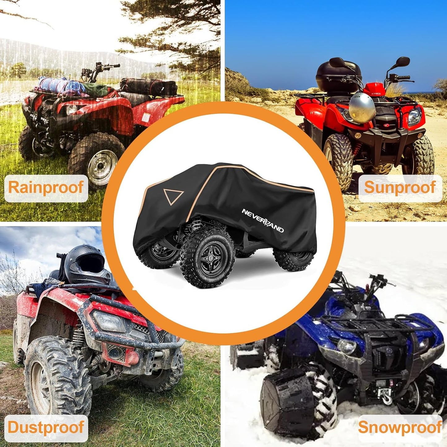 Neverland ATV Cover Waterproof Outdoor Heavy Duty ATV Covers Dustproof Anti-UV 4 Wheeler Cover All Weather Protection Four Wheeler Cover for Polaris Yamaha Suzuki Honda (Black XLarge)