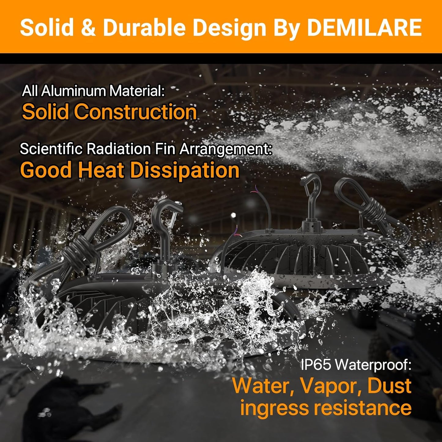 150W 4 Pack LED High Bay Light, 5000K, 22500 lm, IP65 Waterproof, Commercial Lighting for Warehouse, Workshop, Garage, Barn