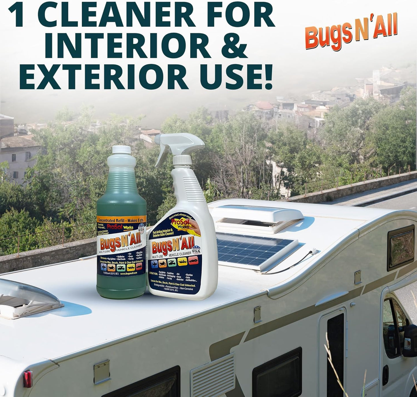 Bugs Nβ All Multipurpose Car Cleaner & Degreaser - Bug & Tar Remover Concentrate 32 oz - Exterior Cleaner Safe for Car Paint, Metal, Chrome, Aluminum, Windows & Mirrors - w/Free 32 oz Spray Bottle