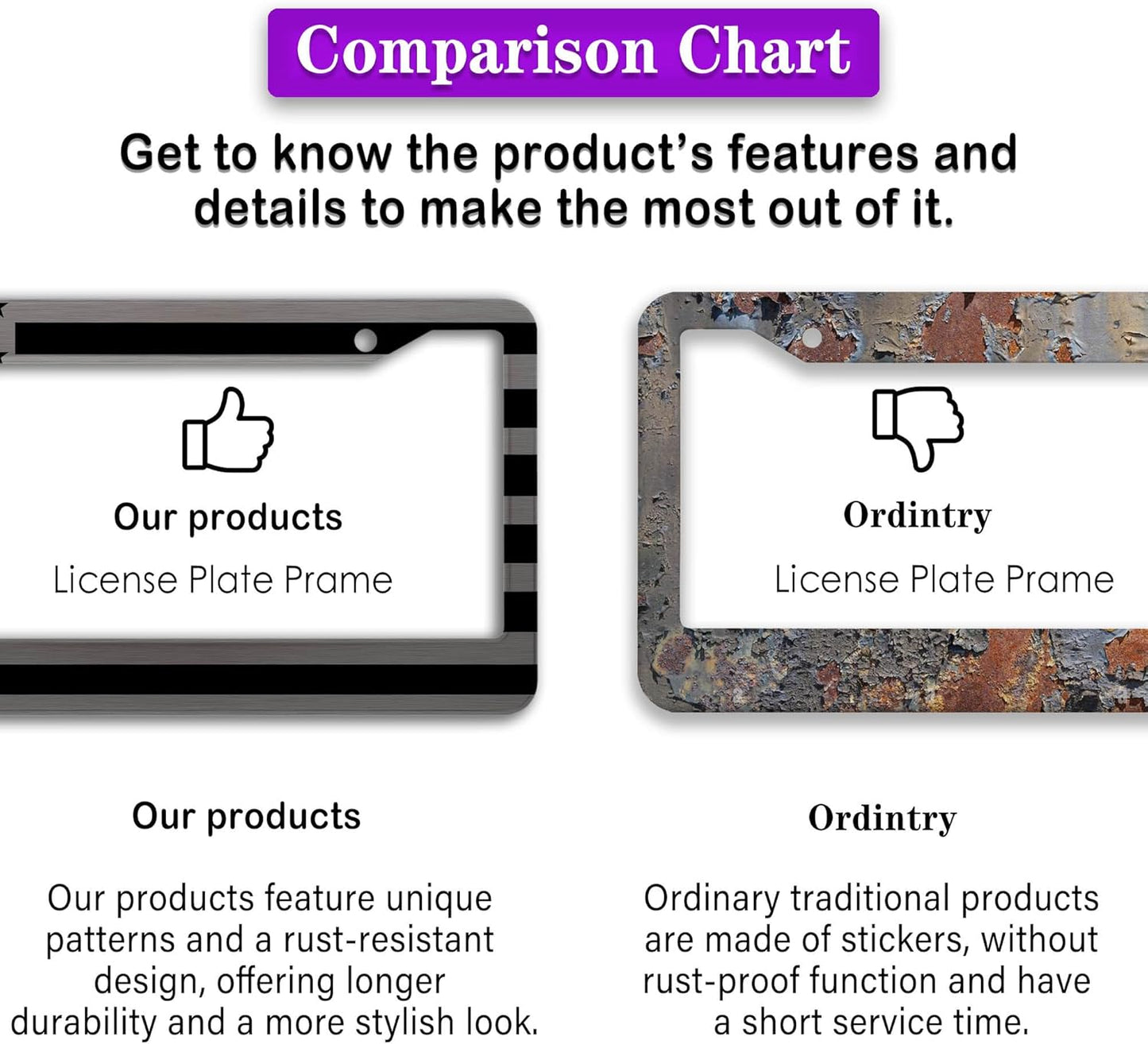 License Plate Frames Metal License Plate Frame American Flag Stainless Steel Texture Universal Aluminum Car Accessory 2 Pack with Screw Covers Set