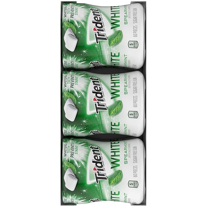 Trident White Spearmint Sugar-Free Chewing Gum, 6 Bottles of 60 Pieces (360 Total Pieces)