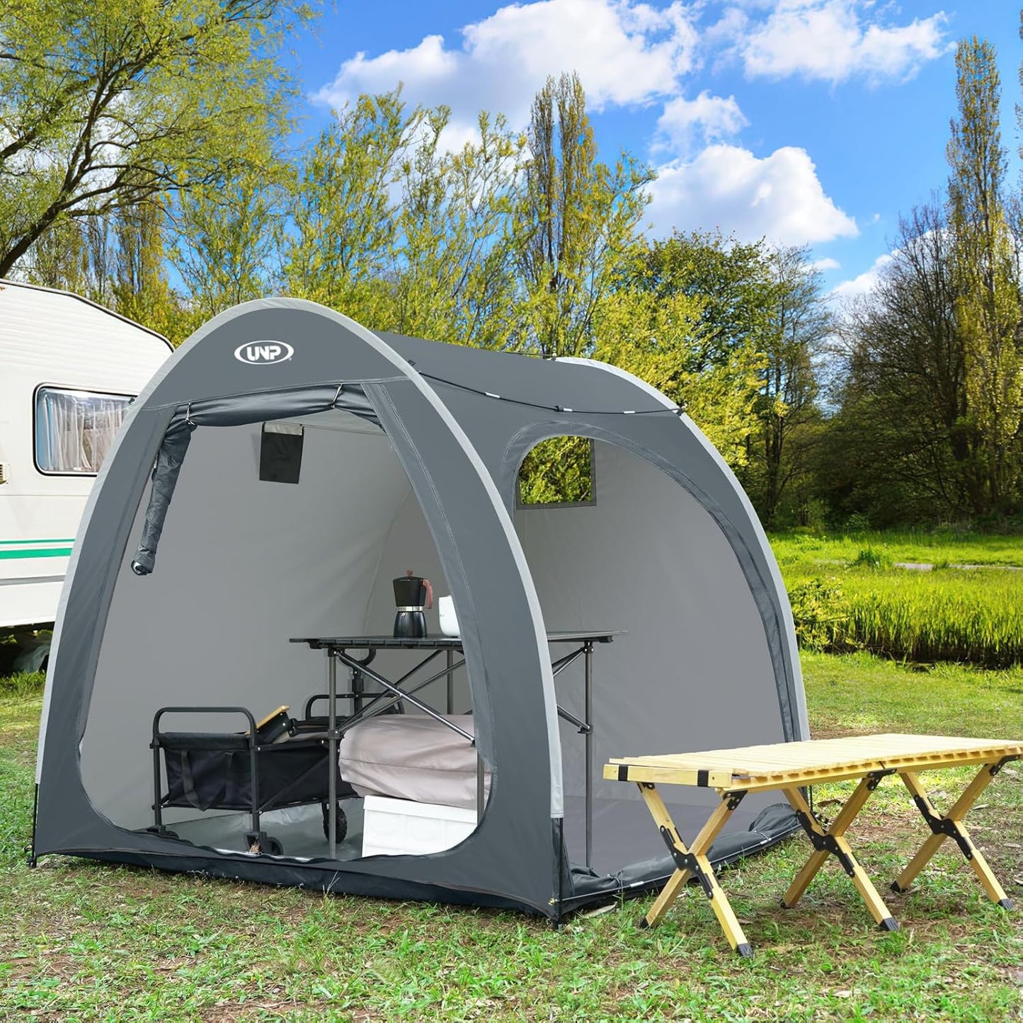 UNP Bike Storage Shed Tent, Portable Outdoor Bike Storage Tent with 210D Oxford Thick PU4000 Waterproof for 1/2/3/4 Bikes, Bike Covers Storage Shed Tent for Bicycles, Lawn Mower, Garden Tools