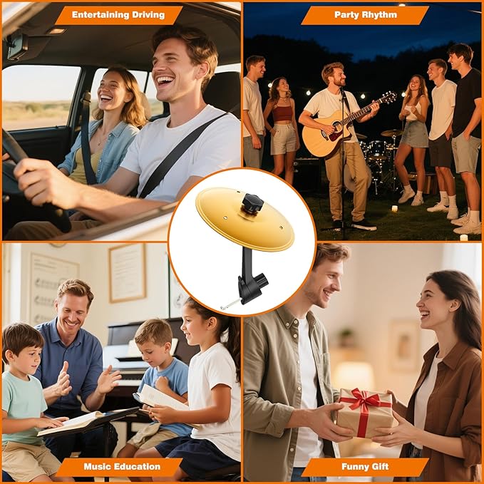 Car Cymbal Air Vent, Mini Drum Crash Cymbal Set with Mini Drum Stick, Funny Musical Instruments Gadget for Drummer Music Lovers Gift, Compact Durable Car Accessory for Most Vehicles(Gold)