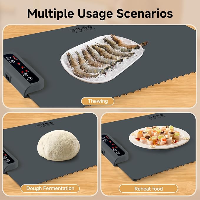 Food Warming Mat- Foldable Warming Mat for Food with Adjustable Temperature Control Time Moders Locking Function Electric Warming Tray for Parties,Home,Travel,Buffet Dark Grey