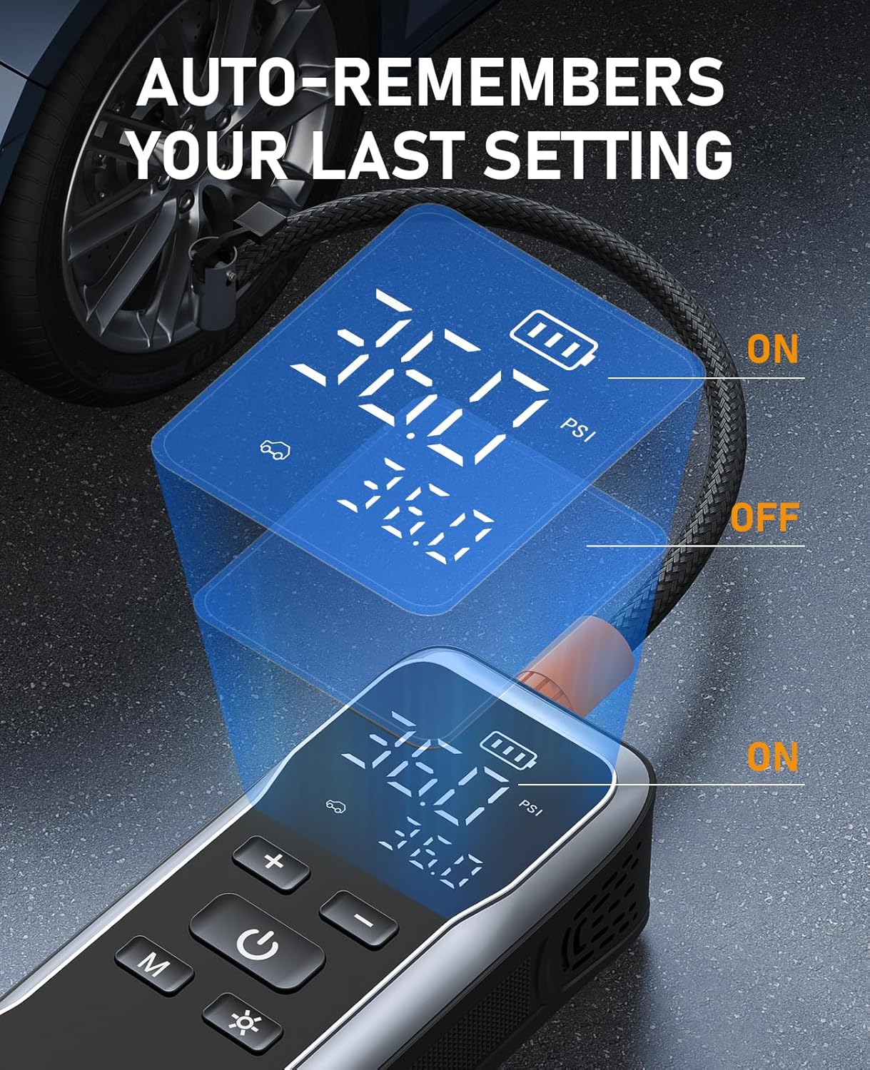 Tire Inflator Portable Air Compressor, Air Pump for Car Tires 150PSI Cordless with Battery and 12V DC, Electric Bike Pump with Pressure Gauge, Auto Shutoff, for Ball, Motorcycle Accessories