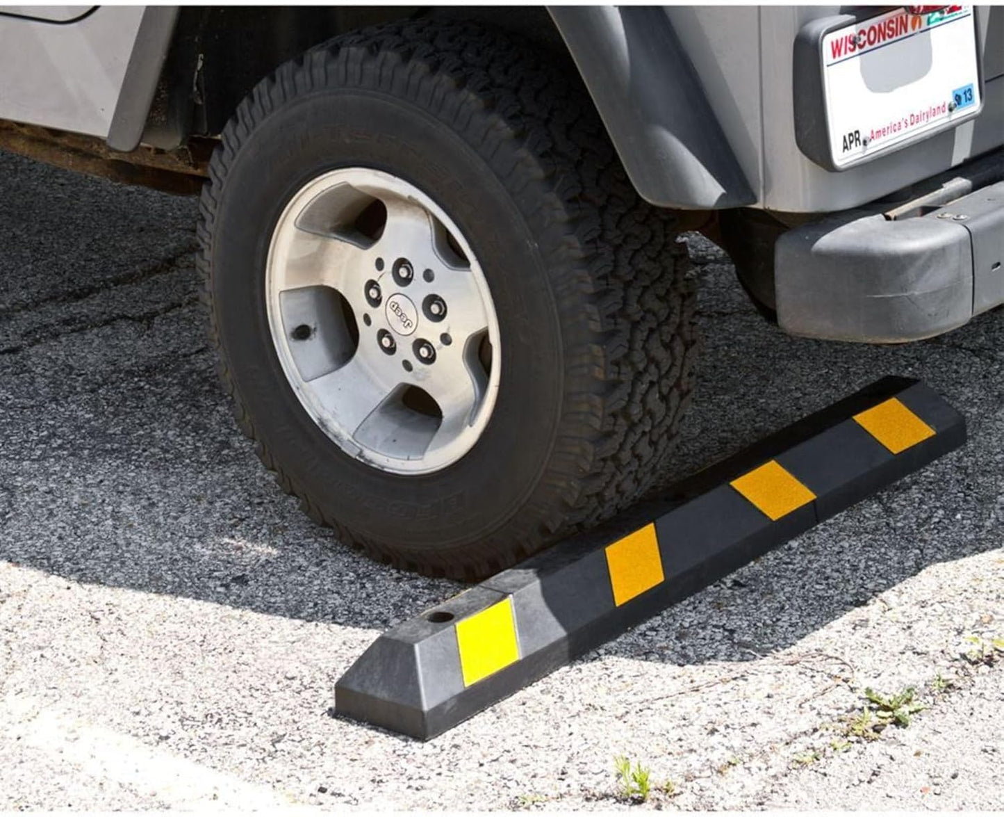 Guardian 4' Rubber Parking Curb with Mounting Holes Hi-Vis Yellow UV-Resistant for Paved, Gravel Parking Lot 4" H