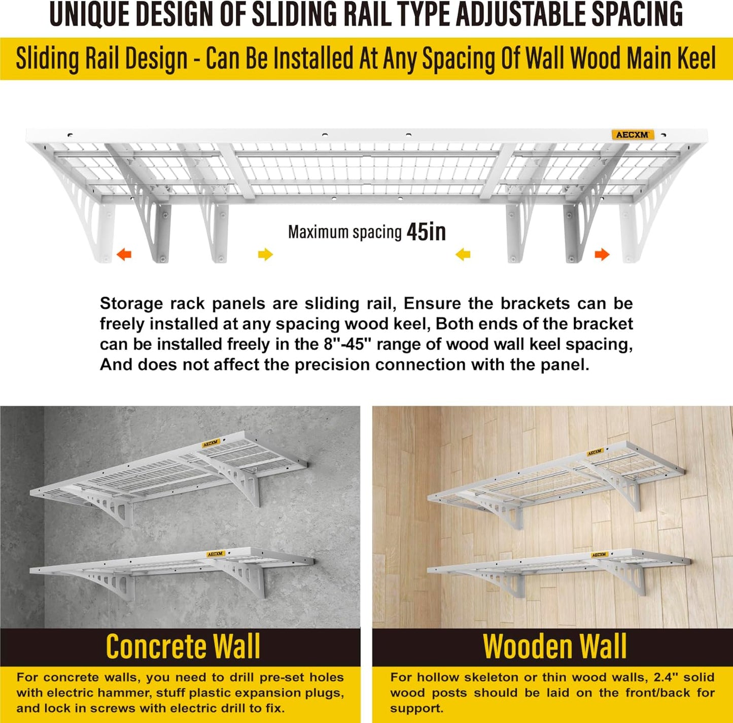 1.64x4ft 2Pack Wire Shelving Unit Heavy Duty Garage Storage Shelves Wall Mounted White 560lbs Load Capacity(20-inch-by-48-inch)