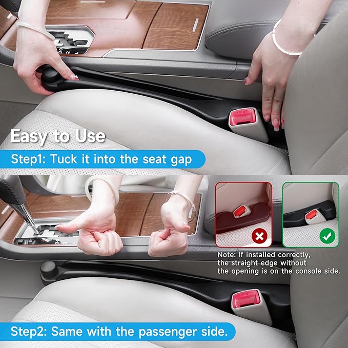 Car Seat Gap Filler Set of 2, 3IN1 Seat Side Gap Filler Plug with Storage Slot & Hook Function, Soft Foam Universal Fit Car SUV Truck Fill Gap Between Seats Console Organizer(Narrow Black)