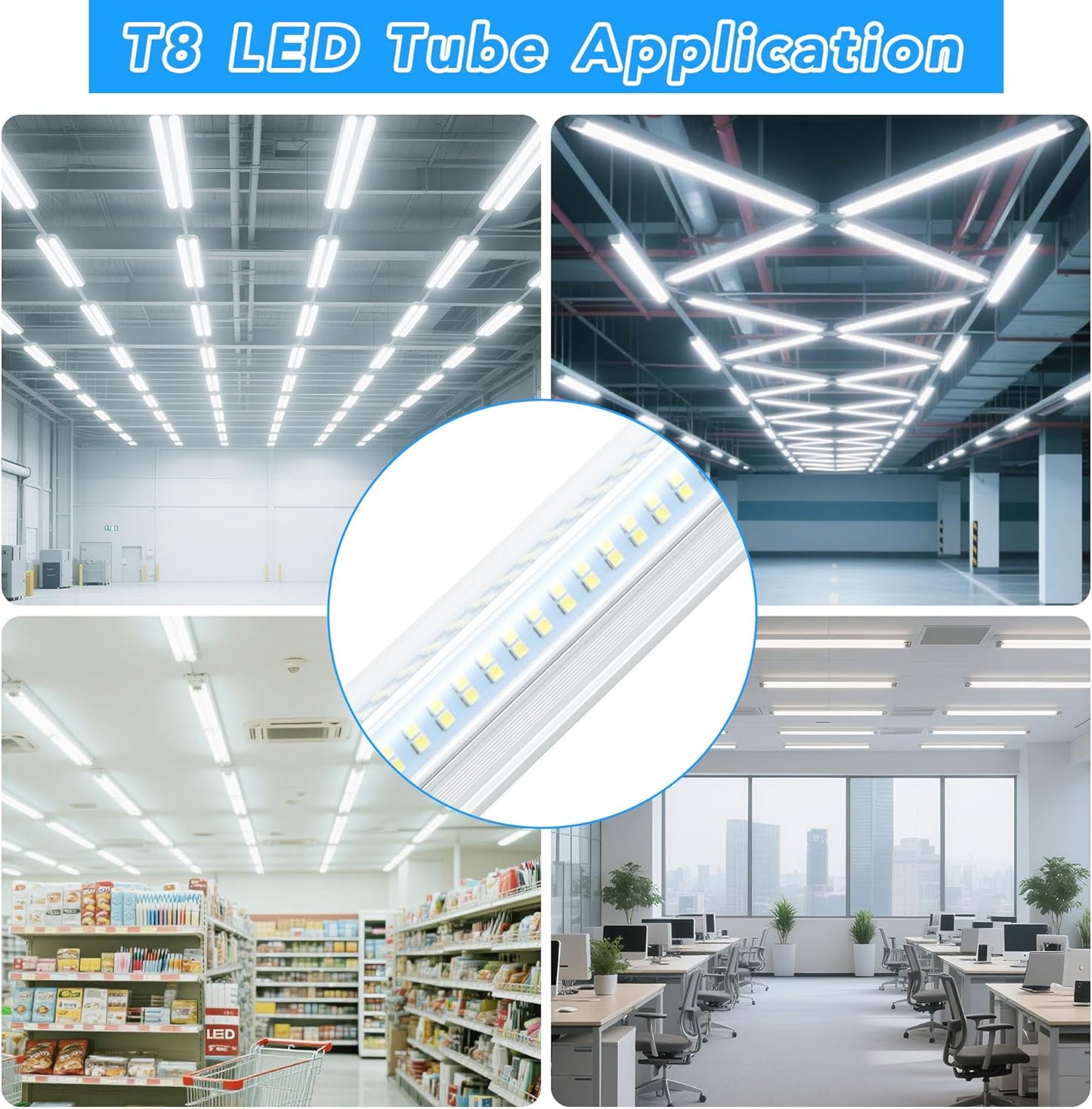 4 Pack 2FT T8 LED Shop Lights, 30W Integrated Tube Light, 4800LM 6000-6500K Daylight, Linkable Lighting, Plug & Play Energy-Saving Commercial Bay Lighting for Garage Warehouse Basement (V4)