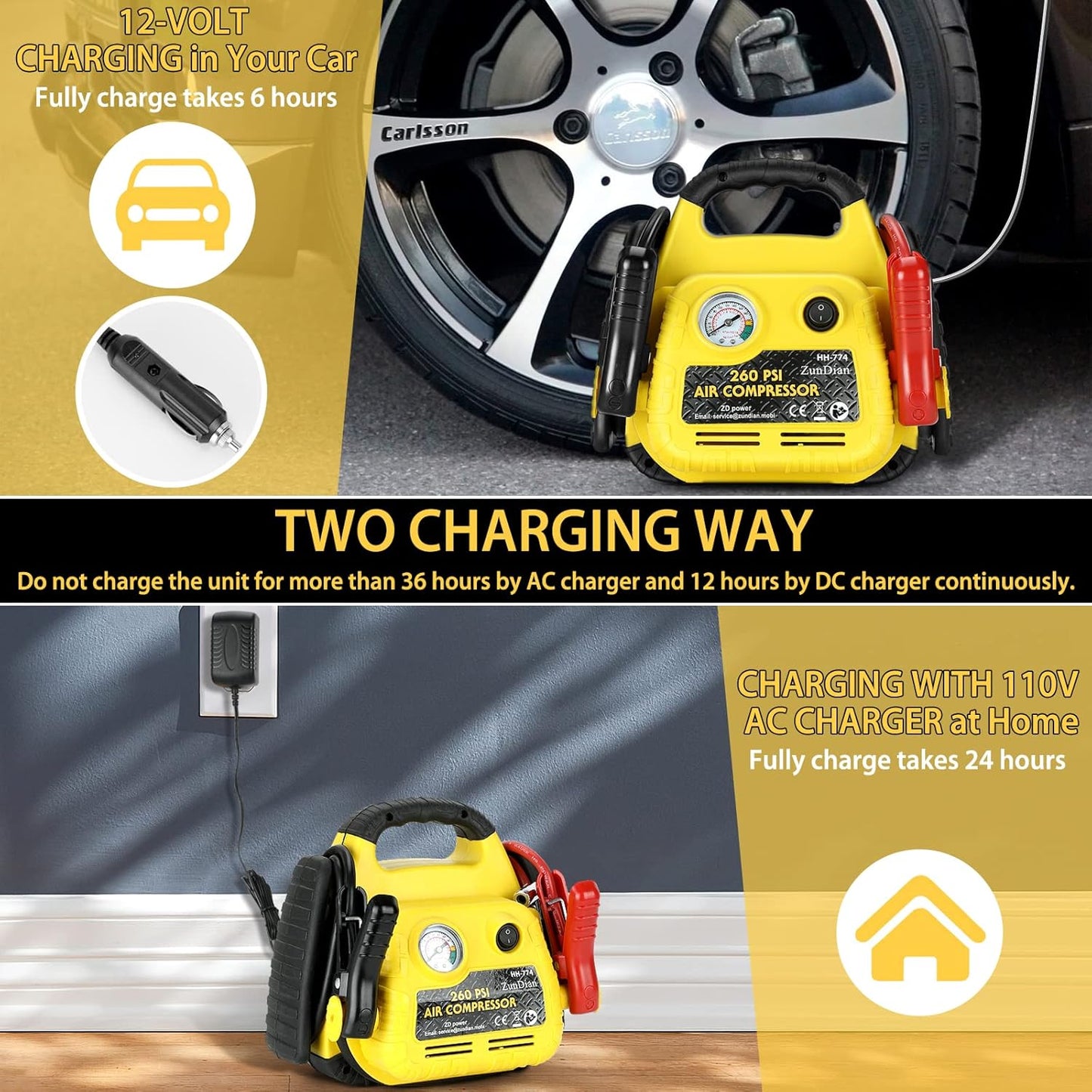 Jump Starter with Air Compressor 260PSI, 1000A Portable Car Jump Starter, 4-in-1 Battery Booster Pack for Vehicles(3L Gas/Diesel), Safety Jumper Cable with USB/DC Port