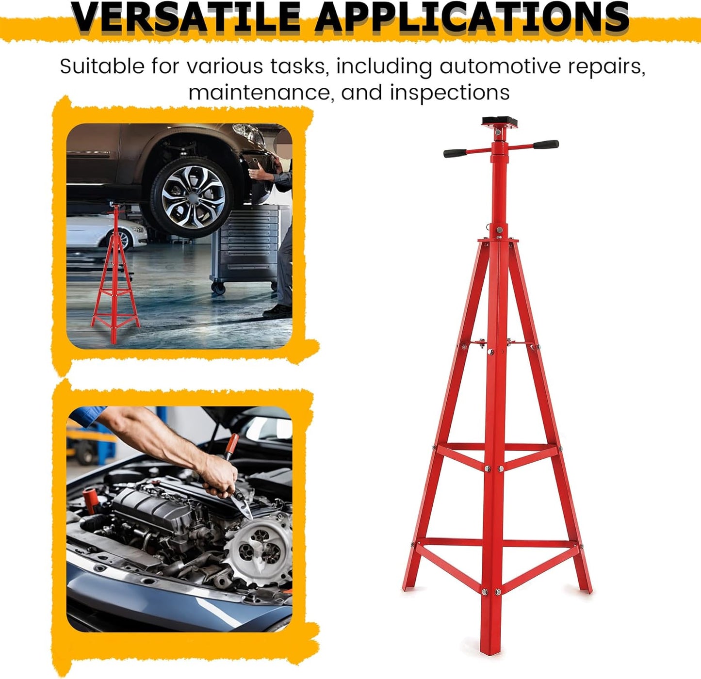 KUAFU 47.375"-84.5" Automotive Under Hoist Tripod Stand 2 Ton High Lift Jack Stand Reach Under Hoist Stand 4000lbs Capacity Powder Coated Red