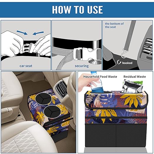 Car Trash Can Purple Palm Leaves Large Storage Garbage Can with Lid Hanging for Back Seat Leakproof Automotive Vehicle Trash Bin