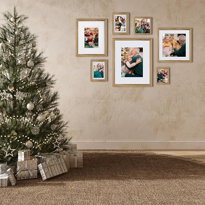 Egofine 12x16 Picture Frame with Plexiglass Made of Solid Wood, Display Pictures 9x12/11x14 with Mat or 12x16 Without Mat Set of 4 for Wall Mounting, Carbonized Brown