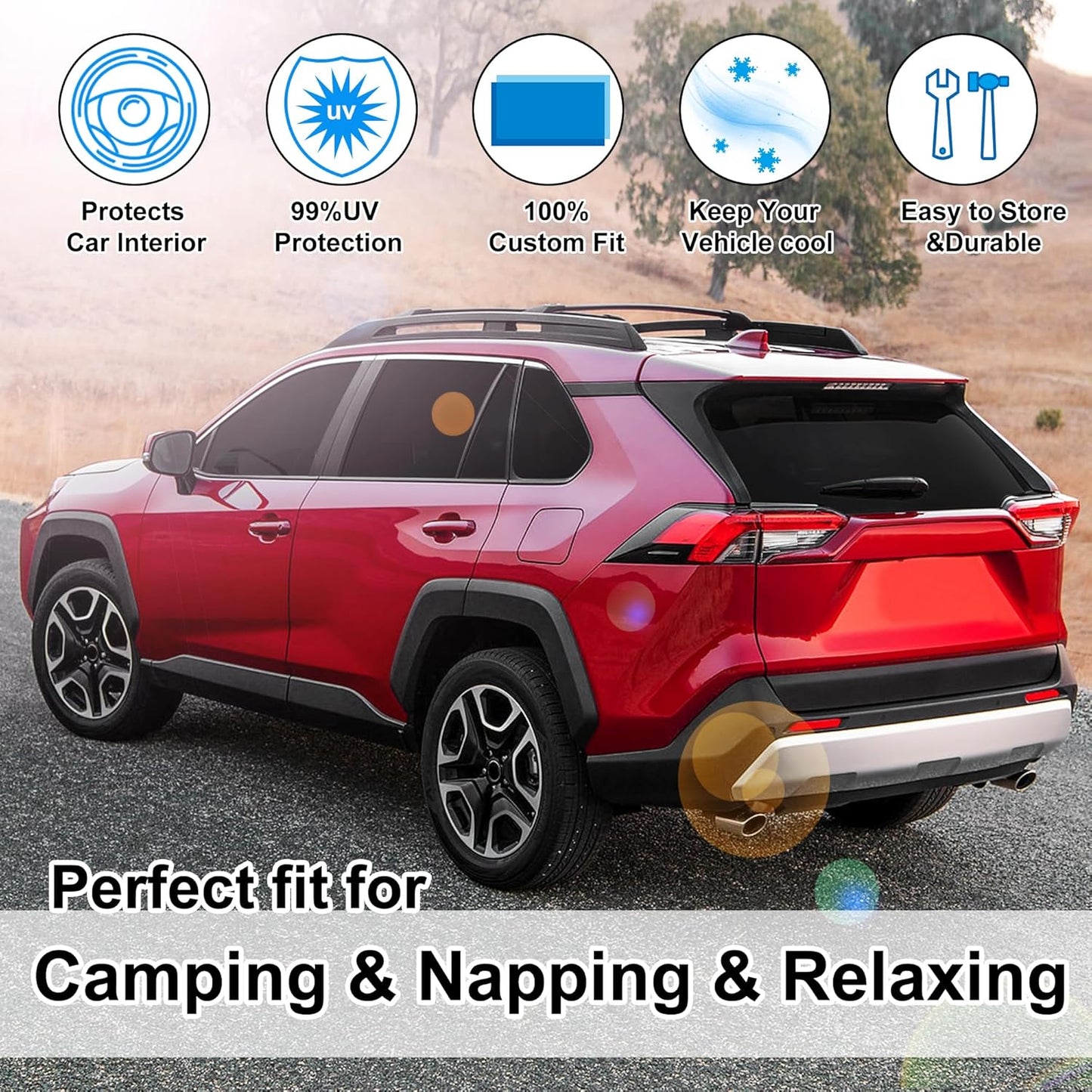 TINGLU Window Shades for Toyota RAV4 2019-2024 2025 Accessories Car Side Full Windows Rear Triangular Windshield Sun Shade Sun UV Rays & Privacy Protection for Camping,Napping,and Relaxing 8PCS