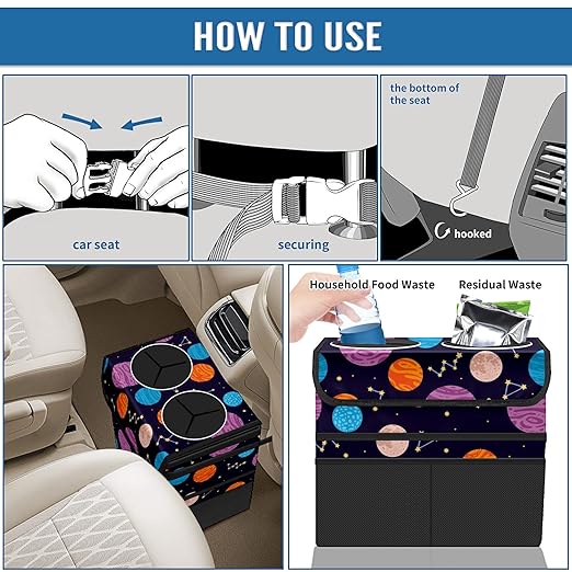 Car Trash Can Colorful Space Planet Large Storage Garbage Can with Lid Hanging for Back Seat Leakproof Automotive Vehicle Trash Bin