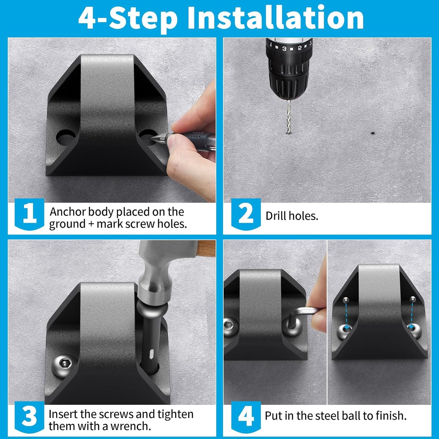 KHAMAL Security Anchor for Chain With 2 Protected Expansion Bolts - Heavy Duty Security Ground Anchor, Anti Theft Floor and Wall Ground For Motorcycle, Bicyle, Trailer, Scooter Bike Lock
