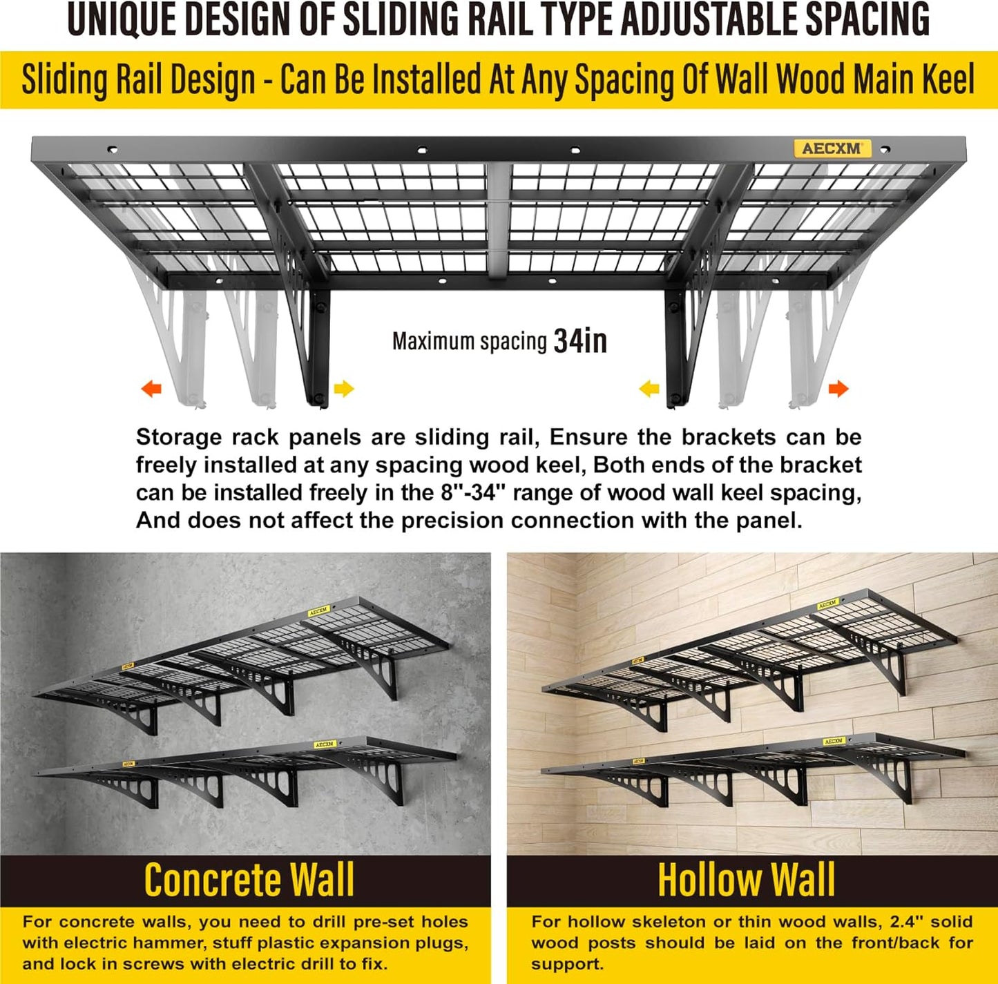 2x3ft 4Pack Wire Shelving Unit Heavy Duty Garage Storage Shelves Wall Mounted Black 1120lbs Load Capacity(24-inch-by-36-inch)