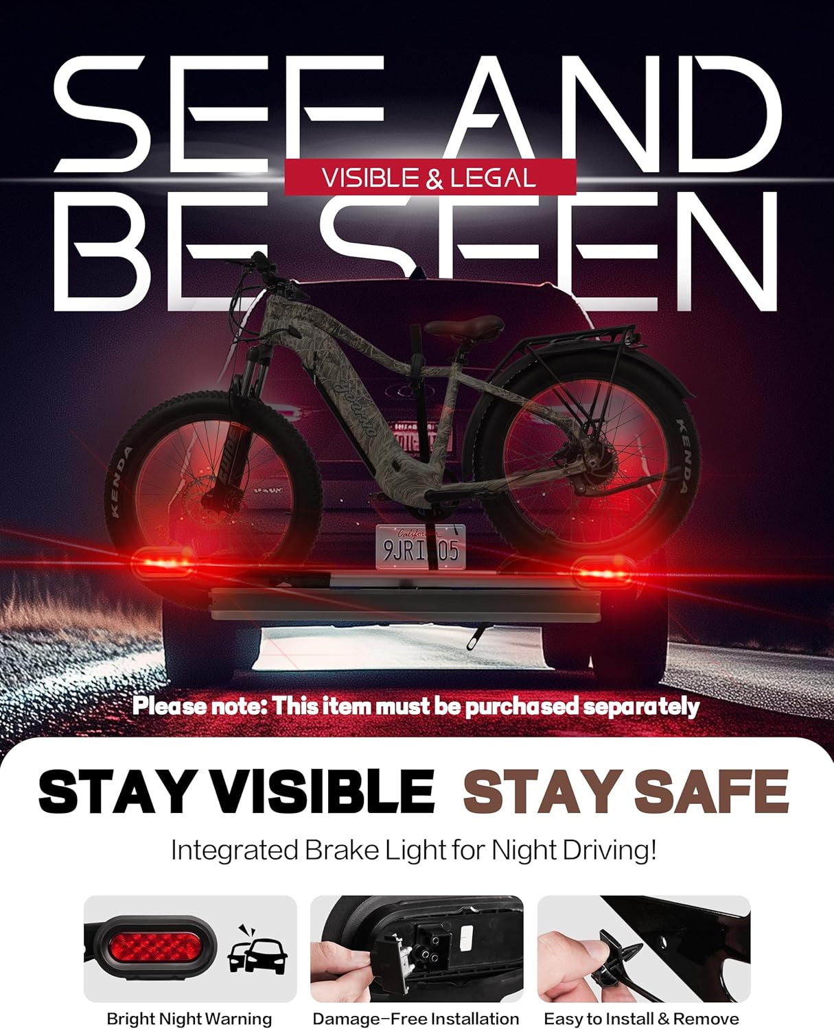 Hitch Mount Single Bike Rack with Ramp for Electric Bike, 100 lbs. Capacity Bike Carrier for Truck, Trailer, RV, SUV