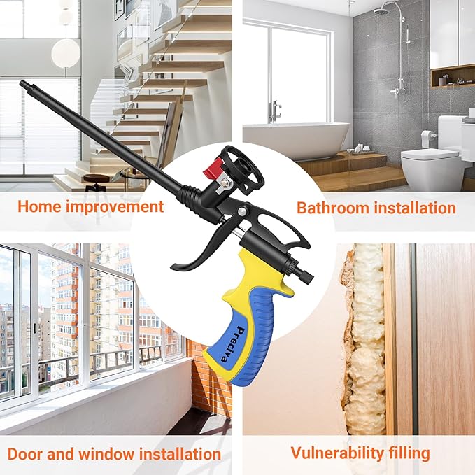 Preciva Foam Gun with Valve, Professional Foaming Gun PU Expanding Caulking Gun Insulation for Caulking, Filling, Sealing