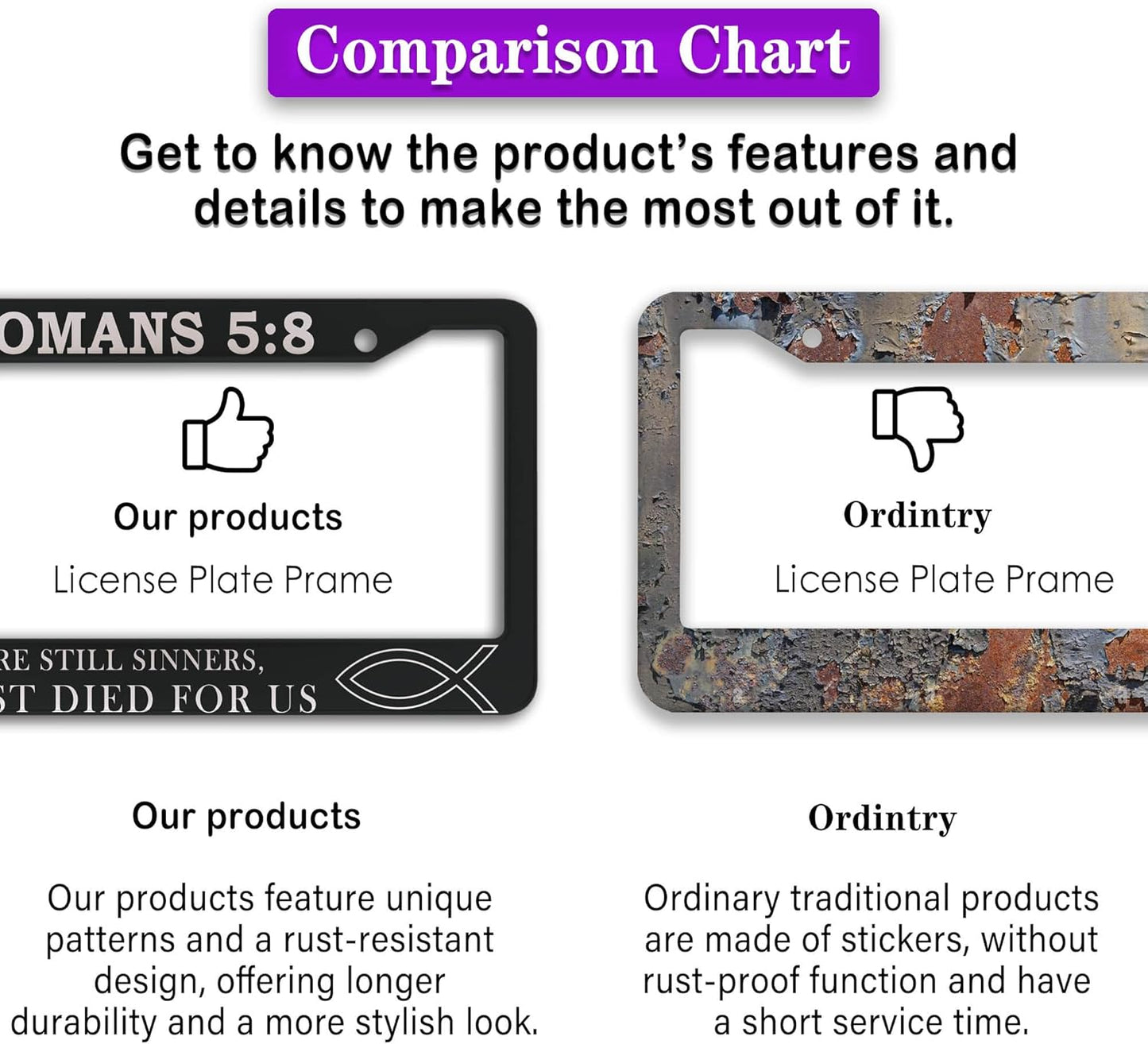 License Plate Frames Black and White License Plate Frame Jesus Bible Verses Romans 5:8 Aluminum Metal Car Accessory 2 Pack with Screw Covers Set