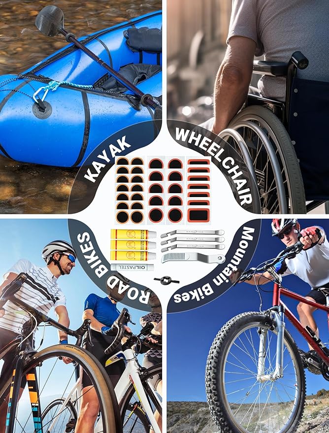 Bike Tire Repair Kit, Bicycle Inner Tube Puncture Patch Kit with 30 PCS Patches for Bikes & 3 PCS Stainless Steel Tire Levers