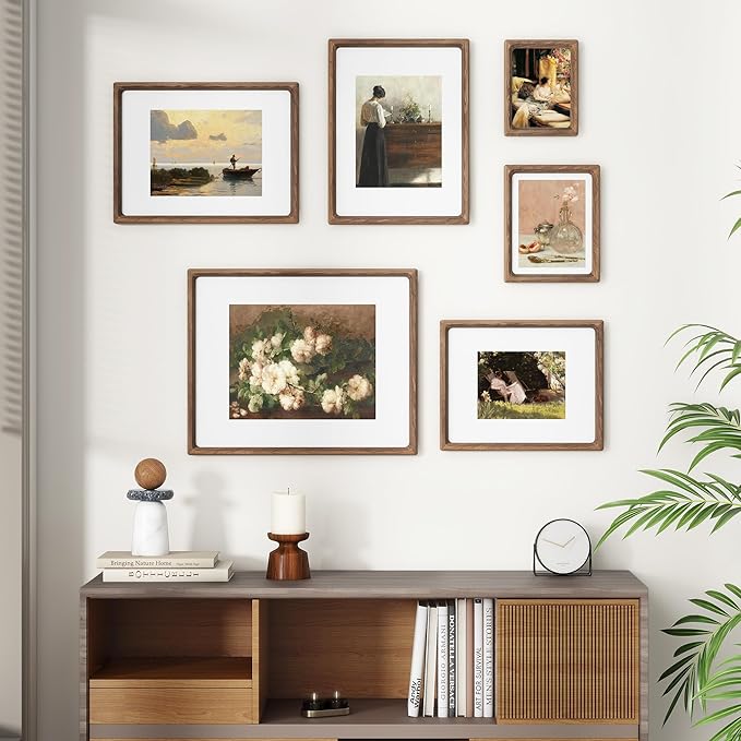 Heimlove 11x14 Picture Frames Natural Walnut,Original Wood Hand Make Crafted Diploma Frame with Mat to 8x10 Graduation Picture Display,Family Picture,Wedding Picture,Photo,Certificate Wall Mounted