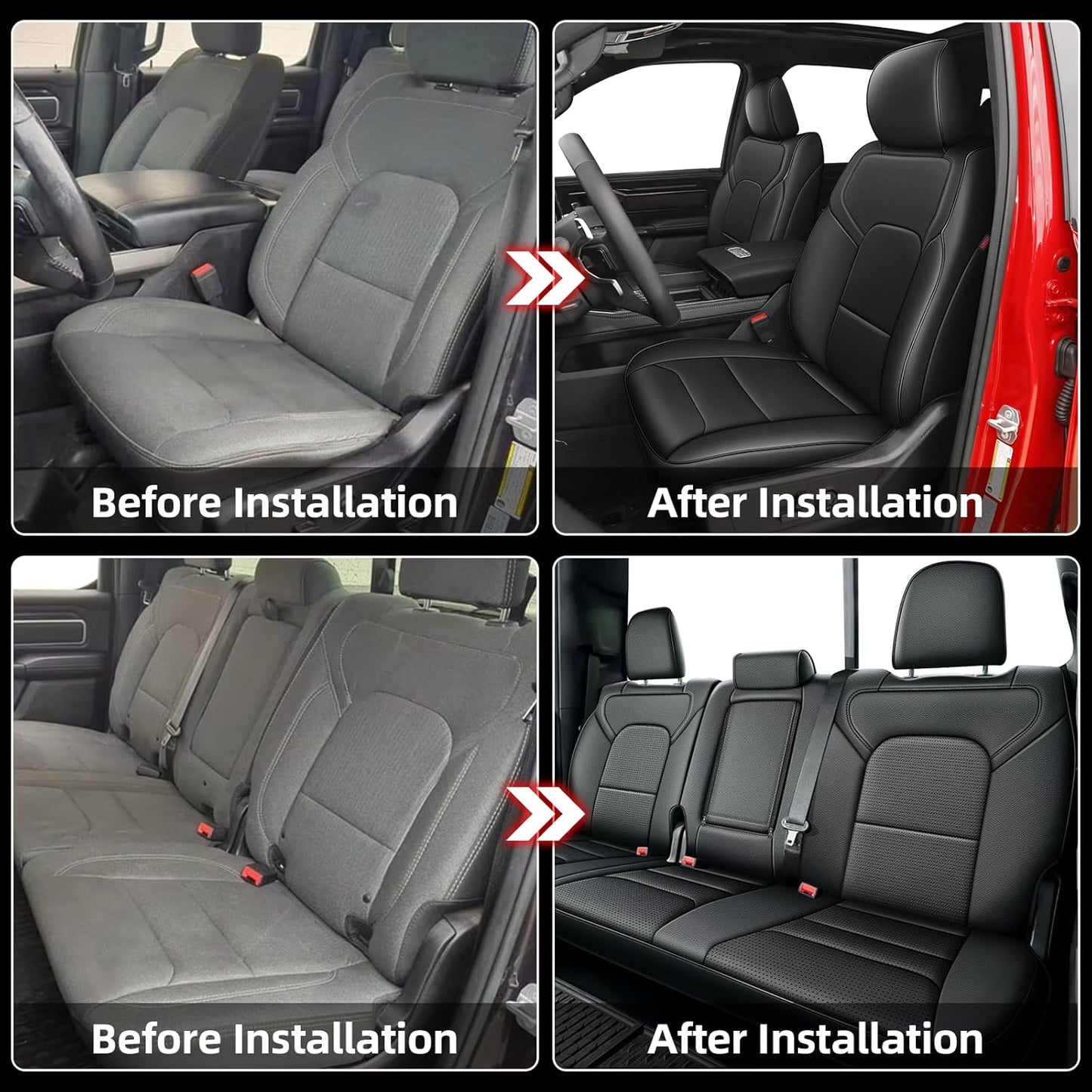 Custom Fit Seat Covers for Dodge RAM 1500 2019 2020 2021 2022 2023 2024 2025 Leather Cars Seats Cover Full Set Black