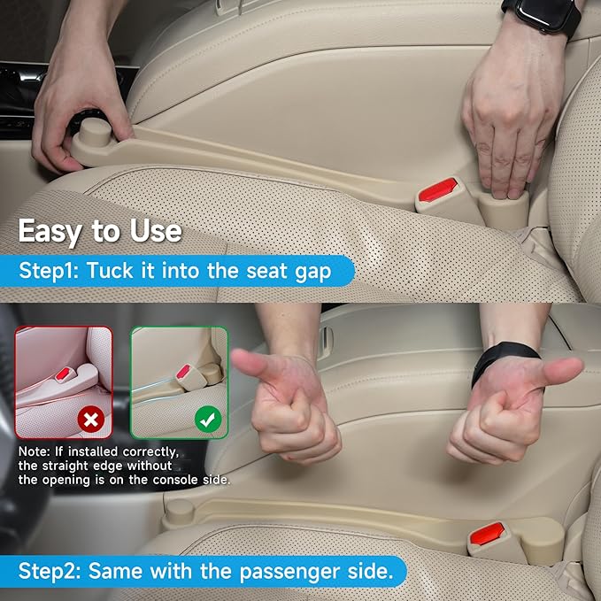 Car Seat Gap Filler Set of 2, 3IN1 Seat Side Gap Filler Plug with Storage Slot & Hook Function, Soft Foam Universal Fit Car SUV Truck Fill Gap Between Seats Console Organizer(Narrow Beige)