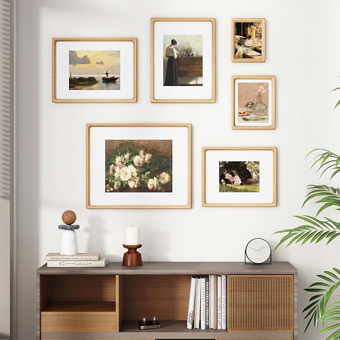 Heimlove 16x20 Picture Frames Natural Oak,Original Wood Hand Make Crafted Poster Frame with Mat to 11x14 Graduation Picture Display,Family Picture,Wedding Picture,Photo,Document Wall Mounted