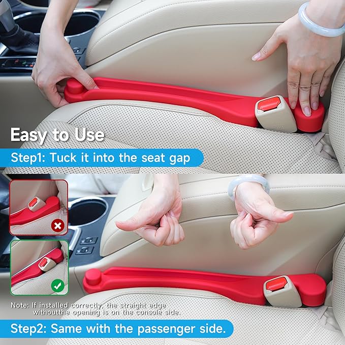 Car Seat Gap Filler Set of 2, 3IN1 Seat Side Gap Filler Plug with Storage Slot & Hook Function, Soft Foam Universal Fit Car SUV Truck Fill Gap Between Seats Console Organizer(Standard Red)