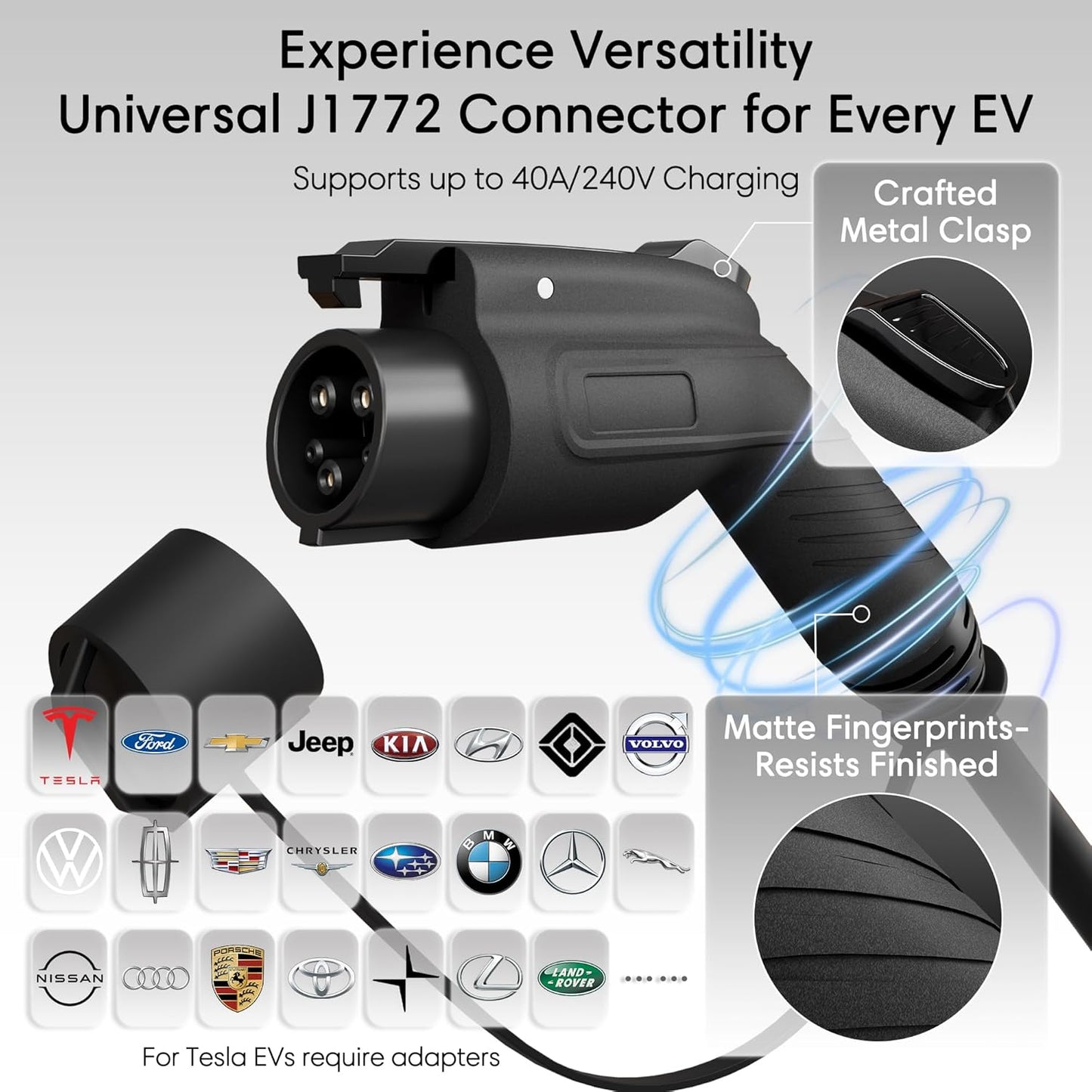 Level 2 EV Charger - 40 Amp Smart EV Charger for Home Level 2 NEMA 14-50, 240V Electric Vehicle Charging Stations 9.6kW, 25ft Cord, Outdoor/Indoor