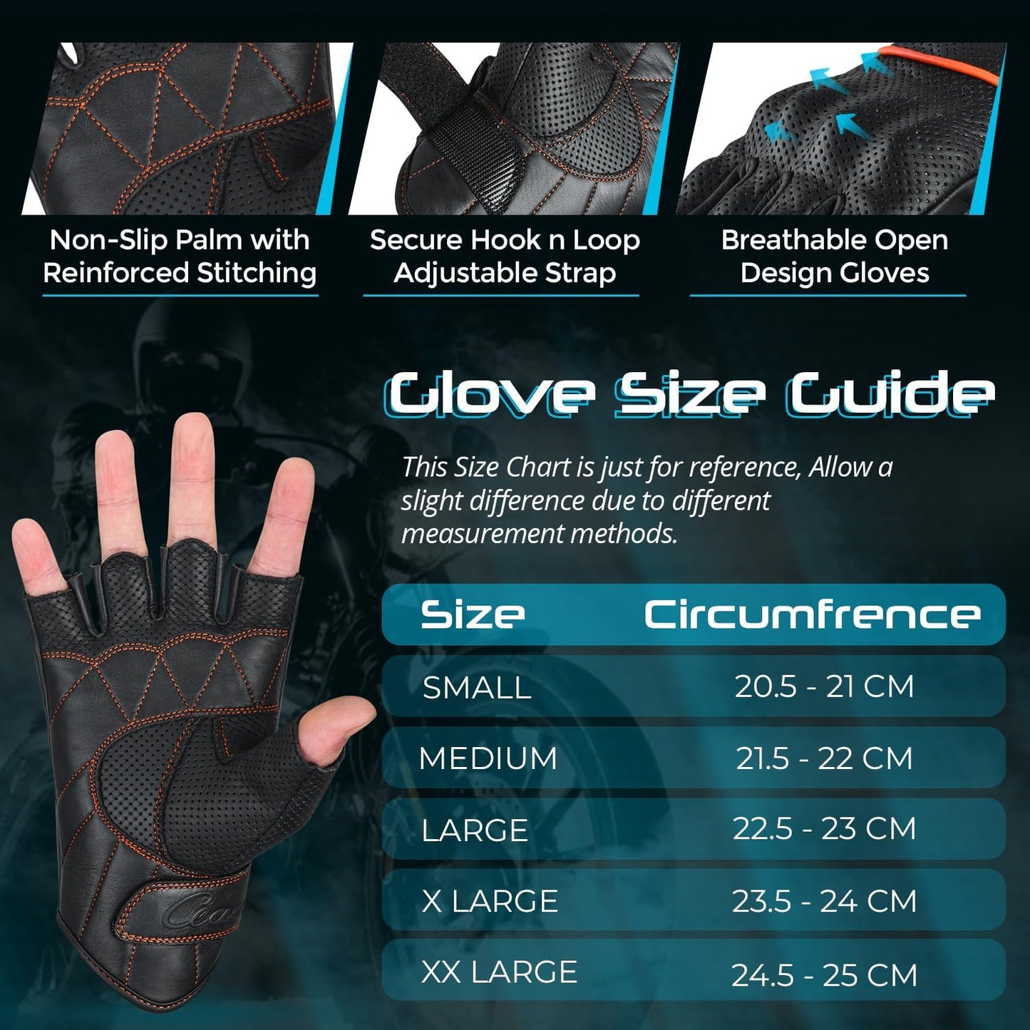 aasportx Motorcycle Gloves - Men's Leather Motorbike Gloves with Touchscreen Function - Non-Slip Pads for Men & Women